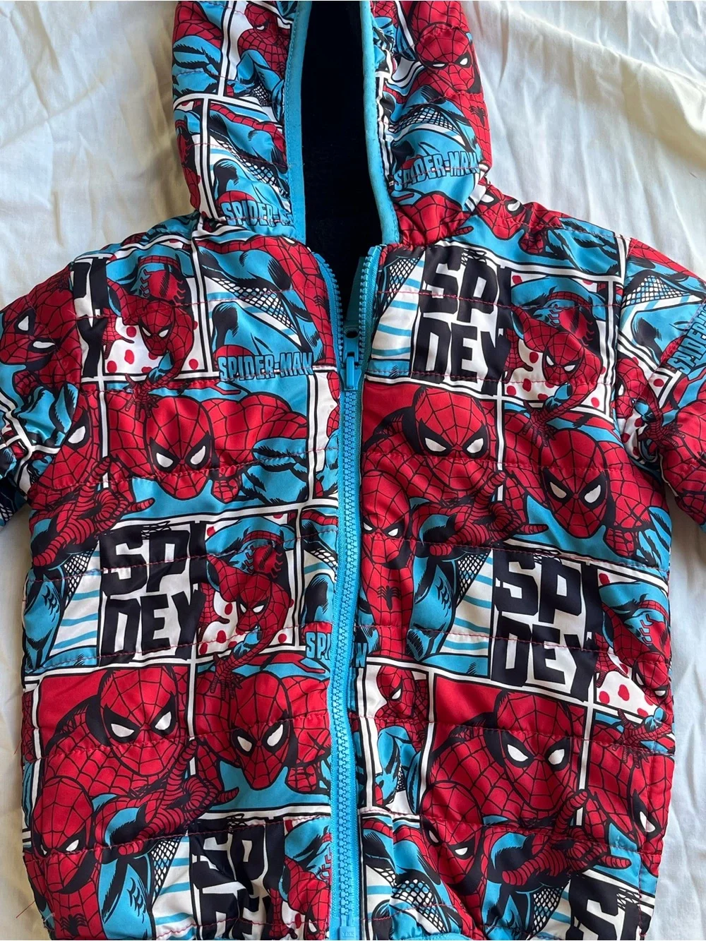 Spiderman Kids' Reversible Hooded Puffer Jacket - Red & Blue
